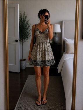 Kushi Vintage Boho Smocked Babydoll Dress Women S Cottagecore‎ Fairy Sequins